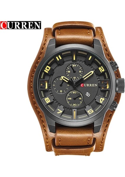Siyah Siyah Curren 8225 Ordu Askeri Kuvars Erkek Saatler Üst Marka Lüks Deri Erkek Izle Rahat Spor Erkek Saat Izle Relogio Masculino (Yurt Dışından)