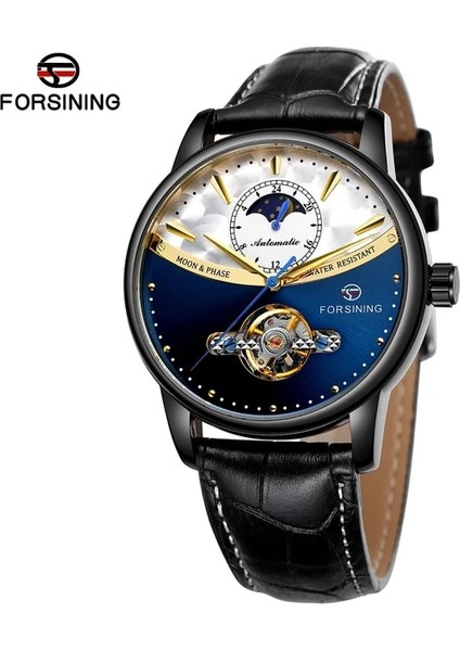 Siyah Mavi Beyaz 2021 Yeni Forsining Erkek Saat Su Geçirmez Deri Tourbillion Erkekler Otomatik Ayfazı Mekanik Kol Saati Relogio Masculino (Yurt Dışından)