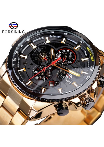 GMT1137-2 Forsining Üç Kadranlı Takvim Paslanmaz Çelik Erkek Mekanik Otomatik Bilek Saatler Üst Marka Lüks Askeri Spor Erkek Saat (Yurt Dışından)