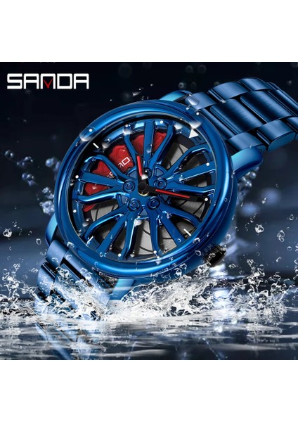Örgü Siyah Sanda Moda Araba Jant Izle Erkekler 360 Derece Dönen Jant Izle Paslanmaz Çelik Deri Su Geçirmez Spor Kuvars Izle (Yurt Dışından)