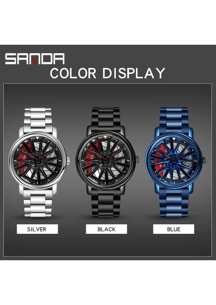 Örgü Siyah Sanda Moda Araba Jant Izle Erkekler 360 Derece Dönen Jant Izle Paslanmaz Çelik Deri Su Geçirmez Spor Kuvars Izle (Yurt Dışından)
