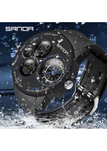 Siyah Kırmızı Sanda Spor Izle Erkekler Saatler Oniki Takımyıldızı Çift Ekran Erkek Izle Erkekler Için Saat Açık Su Geçirmez Kol Saati Saat (Yurt Dışından)