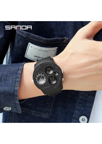 Siyah Kırmızı Sanda Spor Izle Erkekler Saatler Oniki Takımyıldızı Çift Ekran Erkek Izle Erkekler Için Saat Açık Su Geçirmez Kol Saati Saat (Yurt Dışından)