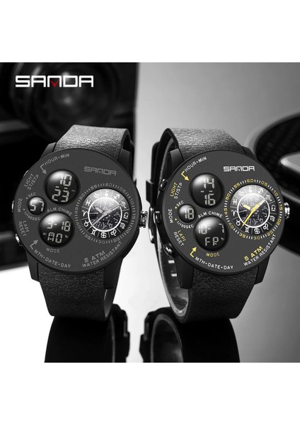 Siyah Kırmızı Sanda Spor Izle Erkekler Saatler Oniki Takımyıldızı Çift Ekran Erkek Izle Erkekler Için Saat Açık Su Geçirmez Kol Saati Saat (Yurt Dışından)