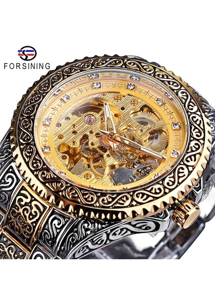 GMT1213-4 Forsining Lüks Erkekler Otomatik Mekanik Kol Saati Su Geçirmez Paslanmaz Çelik Elmas Izle Altın Erkek Saat Vintage Reloj (Yurt Dışından)