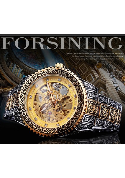 GMT1213-4 Forsining Lüks Erkekler Otomatik Mekanik Kol Saati Su Geçirmez Paslanmaz Çelik Elmas Izle Altın Erkek Saat Vintage Reloj (Yurt Dışından)
