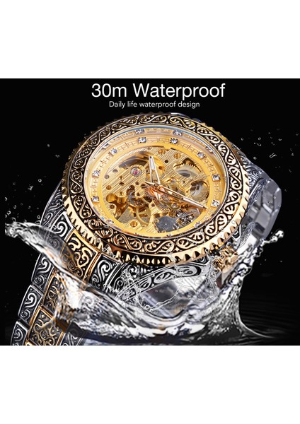 GMT1213-4 Forsining Lüks Erkekler Otomatik Mekanik Kol Saati Su Geçirmez Paslanmaz Çelik Elmas Izle Altın Erkek Saat Vintage Reloj (Yurt Dışından)