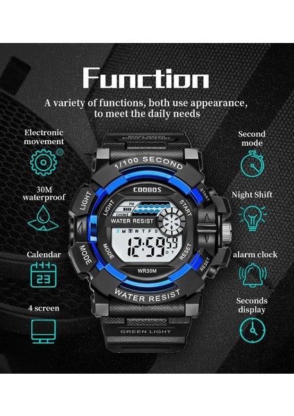 Siyah 2 Coobos Erkek Spor Izle Büyük Arama LED Dijital Bilek Saatler Erkekler Için Üst Marka Lüks Izle Askeri Ordu Saat Relogio Masculino (Yurt Dışından)