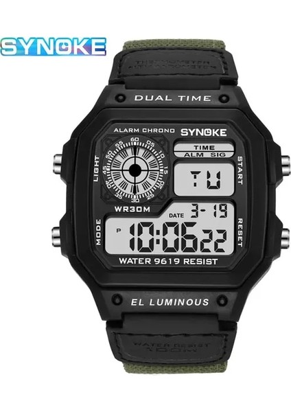 Siyah Kadran-Yeşil Synoke Erkek Dijital Saat LED Su Geçirmez Adam Naylon Saatler Lüks Spor Erkek Kol Saatleri Büyük Çalar Saat Relojes Deportivos (Yurt Dışından)