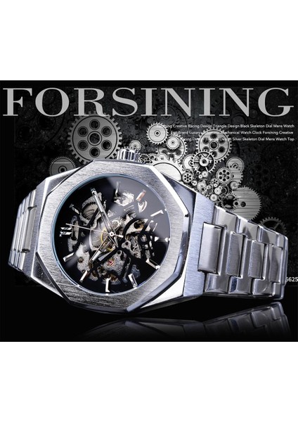 GMT1174-8 Forsining Steampunk Lüks Siyah Kadran Erkek Otomatik Mekanik Kol Saati Üst Marka Lüks Erkek Saat Relogio Şeffaf Kılıf (Yurt Dışından)
