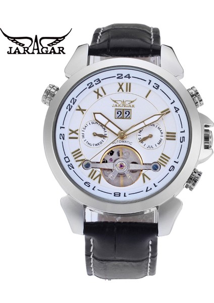 06 Jaragar Alaşım Mekanik Saat Rahat Moda Volan Roma Ölçekli Mekanik Saat Takvim Kemer Kol Saati (Yurt Dışından)