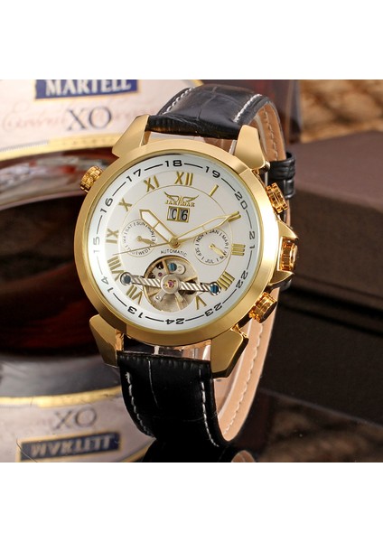 06 Jaragar Alaşım Mekanik Saat Rahat Moda Volan Roma Ölçekli Mekanik Saat Takvim Kemer Kol Saati (Yurt Dışından) indirimleri