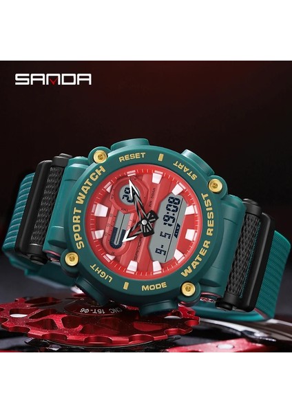 Mavi Sanda Yeni Erkek Saati Açık Çift Ekran Quartz Saat Elektronik Saat 50M Su Geçirmez LED Dijital Erkek Saati Reloj De Hombre (Yurt Dışından)