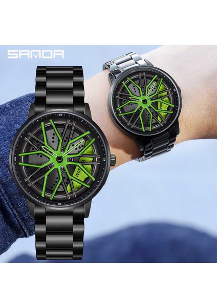 Çelik Siyah Kırmızı Kutu Erkekler Saatler Iş Kuvars Izle Erkek Paslanmaz Çelik Şerit Su Geçirmez 360 Derece Dönen Jant Hub Tekerlek Kol Saatleri Relogio (Yurt Dışından) fiyatları