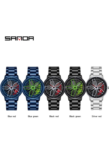 Çelik Siyah Kırmızı Kutu Erkekler Saatler Iş Kuvars Izle Erkek Paslanmaz Çelik Şerit Su Geçirmez 360 Derece Dönen Jant Hub Tekerlek Kol Saatleri Relogio (Yurt Dışından) fırsatları