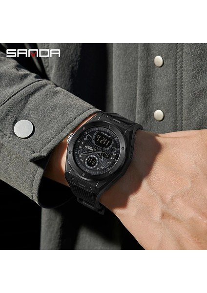 Siyah Beyaz Sanda Yeni Adam Saatler Analog Çift Ekran Elektronik Dijital Spor Saat Erkekler Çok Fonksiyonlu Su Geçirmez Kronometre Kuvars Izle (Yurt Dışından) fırsatları