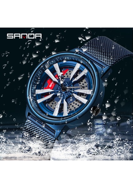 Çelik Siyah Sanda Spor Saat Moda Trendi Erkek Yarış Saati Mavi Örgü Kayış 360° Dönebilen Kadranlı Saat Su Geçirmez ve Düşmeye Dayanıklı Reloj (Yurt Dışından)