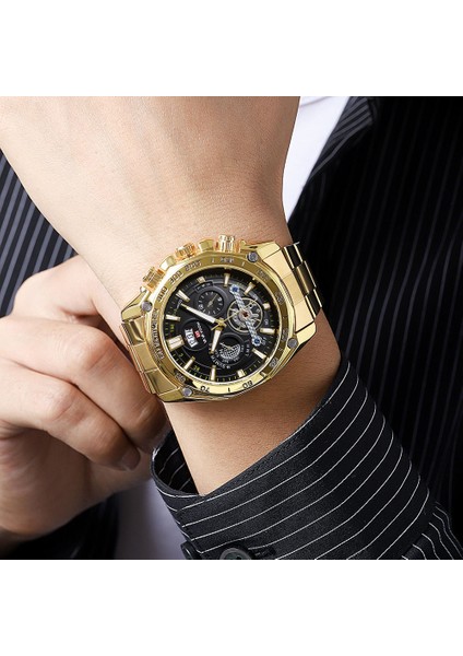 2421Y 2023 Yeni 12 Saat Takvimi Tourbillon Relogio Masculino Noctilucent Spor Erkek Paslanmaz Çelik Kayış Su Geçirmez Erkekler Için Izle (Yurt Dışından)