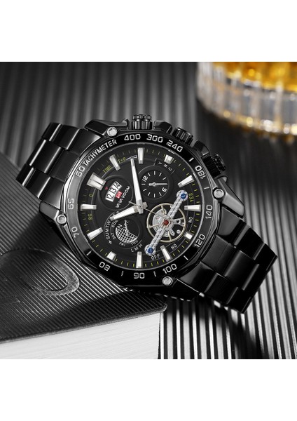 2421Y 2023 Yeni 12 Saat Takvimi Tourbillon Relogio Masculino Noctilucent Spor Erkek Paslanmaz Çelik Kayış Su Geçirmez Erkekler Için Izle (Yurt Dışından)