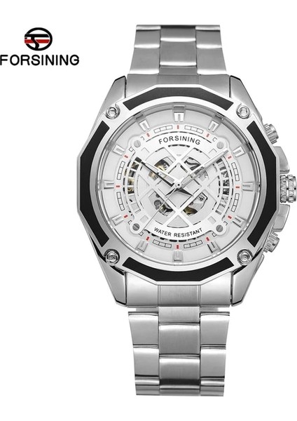 Gümüş Beyaz Forsining Erkek Saat Casual Hollow Su Geçirmez Otomatik Mekanik Erkek Saatleri Iş Elbise Adam Kol Saati Relogio Masculi (Yurt Dışından)