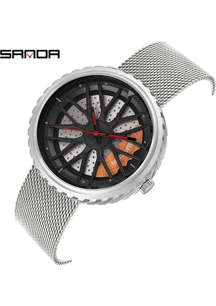 Örgü Gümüş Erkek Lüks Saatler Spor Araba Saatler Su Geçirmez Spor Jant Tekerlek Göbeği Kol Saati Araba Kuvars Erkek Saatler Relogio Masculino (Yurt Dışından)