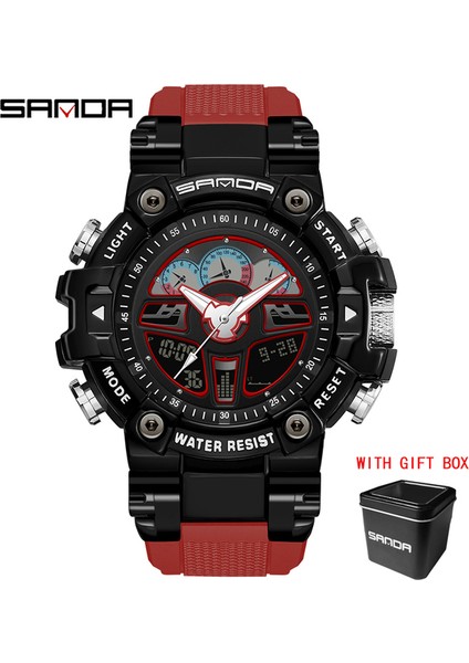 Kırmızı Sanda Erkekler Spor Saat Geri Sayım Saatler LED Kuvars Çift Ekran Kronometre Su Geçirmez Açık Spor Erkek Kol Saatleri Erkek (Yurt Dışından)