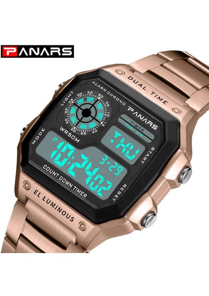 Gül Altın Panars Saatler Erkekler Su Geçirmez Paslanmaz Çelik Kemer Erkek Iş Dijital Saat Alaşım Spor Saat Erkek Relojes Hombre (Yurt Dışından)