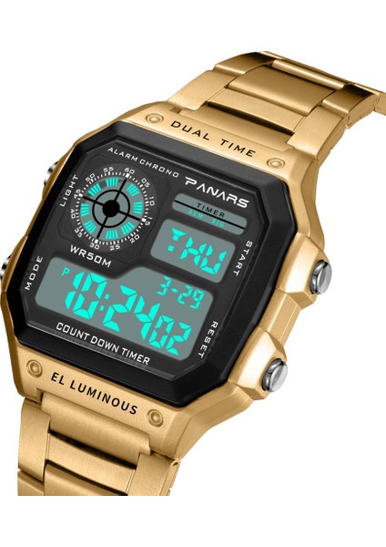 Gül Altın Panars Saatler Erkekler Su Geçirmez Paslanmaz Çelik Kemer Erkek Iş Dijital Saat Alaşım Spor Saat Erkek Relojes Hombre (Yurt Dışından)