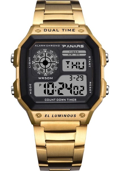 Gül Altın Panars Saatler Erkekler Su Geçirmez Paslanmaz Çelik Kemer Erkek Iş Dijital Saat Alaşım Spor Saat Erkek Relojes Hombre (Yurt Dışından)