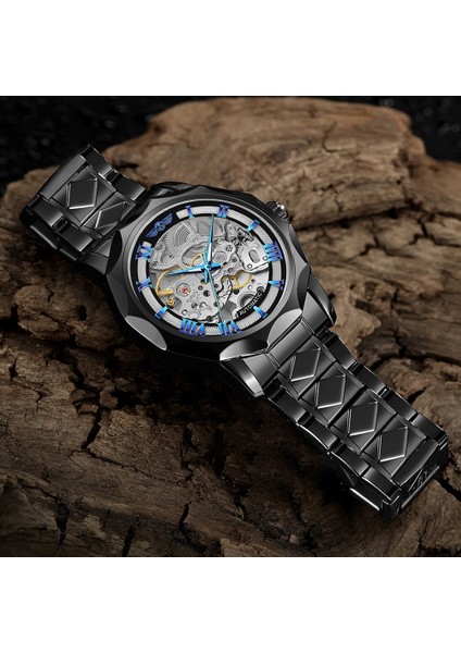 Gümüş Siyah L Kazanan Klasik Siyah Kasa Mavi Kadran Mekanik Saatler Erkek Spor Stil Otomatik Kol Saatleri Erkek Saat Montre Homme (Yurt Dışından)