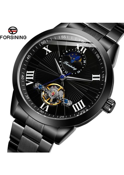 Siyah Gümüş 4151 Lüks Ay Fazı Paslanmaz Çelik Bilezik Tourbillion Erkek Otomatik Saatler Adam Için Moda Kol Saatleri (Yurt Dışından) fiyatları