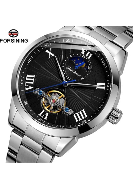 Siyah Gümüş 4151 Lüks Ay Fazı Paslanmaz Çelik Bilezik Tourbillion Erkek Otomatik Saatler Adam Için Moda Kol Saatleri (Yurt Dışından) modelleri