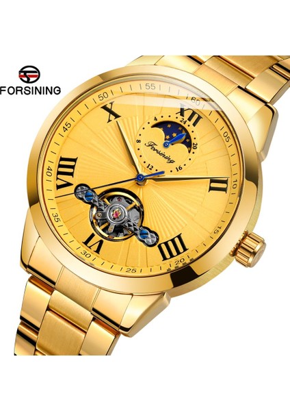 Siyah Gümüş 4151 Lüks Ay Fazı Paslanmaz Çelik Bilezik Tourbillion Erkek Otomatik Saatler Adam Için Moda Kol Saatleri (Yurt Dışından) fırsatları