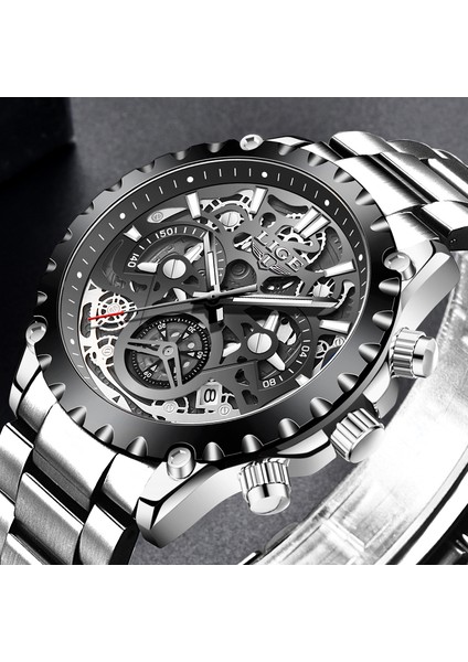 Gümüş Beyaz Lıge Hollow Erkek Saatler Üst Marka Spor Su Geçirmez Kuvars Saat Askeri Paslanmaz Çelik Kol Saati Erkekler Için Relogio Masculino (Yurt Dışından) fiyatları