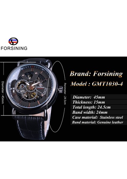 GMT1030-4 Forsining Şeffaf Kılıf Avigator Serisi Hakiki Deri Kayış Moda Tasarım Erkekler Otomatik Saatler Üst Marka Lüks (Yurt Dışından)
