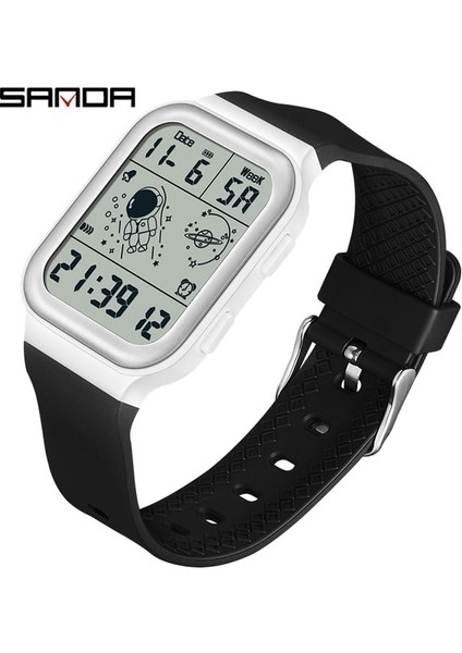 Beyaz Siyah Sanda Erkekler Dijital Spor Saatler Adım Kilometre Aydınlık Su Geçirmez Elektronik Kronograf Kol Saati Kare Saat Reloj Hombre (Yurt Dışından)