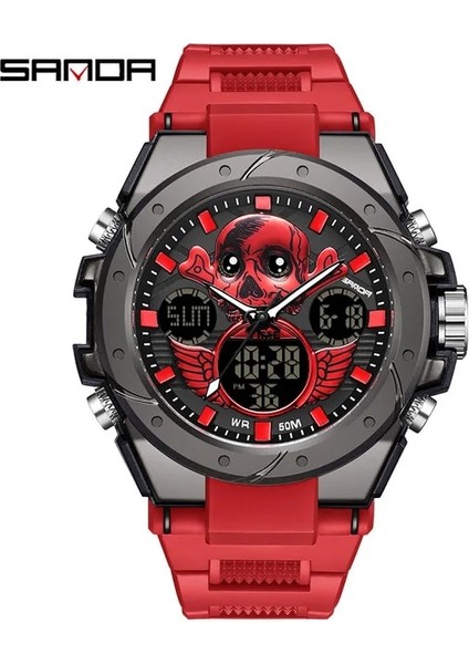 Erkekler Için Kırmızı Kafatası Kuvars Izle Sanda Moda Aydınlık Erkek Yaratıcı Saatler Yeni Ürün Dijital Spor Su Geçirmez Saat (Yurt Dışından)