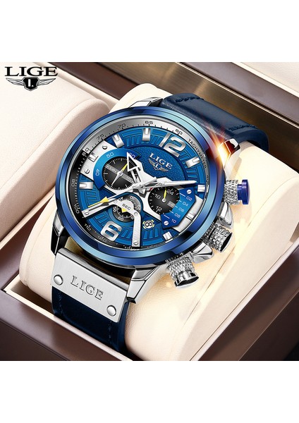 Gümüş Bule Lıge Rahat Spor Saatler Erkekler Için Siyah Üst Marka Lüks Askeri Deri Kol Saati Adam Saat Moda Chronograph Kol Saati (Yurt Dışından)