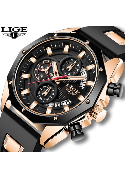 Gül Altın Siyah Lıge Erkekler Izle Marka Lüks Silikon Kayış Su Geçirmez Spor Kuvars Chronograph Askeri Kol Saati Erkekler Saat Relogio Masculino (Yurt Dışından)