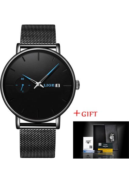 Tam Siyah Mavi 2022 Lıge Moda Erkek Saatler Top Marka Lüks Kuvars Izle Erkekler Casual Ince Örgü Çelik Su Geçirmez Spor Saat Relogio Masculino (Yurt Dışından)