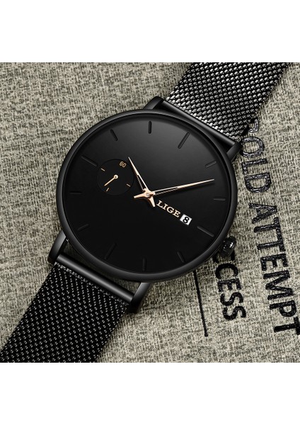 Tam Siyah Mavi 2022 Lıge Moda Erkek Saatler Top Marka Lüks Kuvars Izle Erkekler Casual Ince Örgü Çelik Su Geçirmez Spor Saat Relogio Masculino (Yurt Dışından)