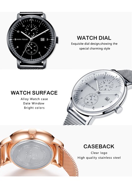 Gümüş Beyaz Mını Focus Klasik Elbise Kuvars Erkek Saatler Top Marka Lüks Siyah Örgü Kayış 3 Alt Kadran 6 Ibreler Tarih Göstergesi Ultra Ince Saat (Yurt Dışından) fırsatları