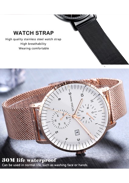 Gümüş Beyaz Mını Focus Klasik Elbise Kuvars Erkek Saatler Top Marka Lüks Siyah Örgü Kayış 3 Alt Kadran 6 Ibreler Tarih Göstergesi Ultra Ince Saat (Yurt Dışından) indirimleri