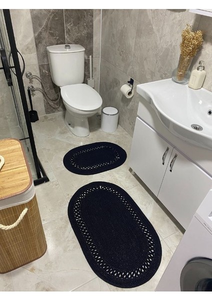 Milda Jüt 2'li Banyo Paspası Çift Taraflı Kaymaz Yıkanabilir Banyo Paspas Takımı 40X60CM & 50X80CM