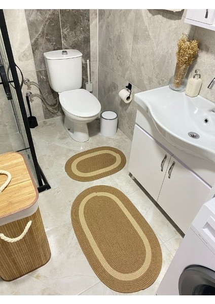 Milda Jüt 2'li Banyo Paspası Çift Taraflı Kaymaz Yıkanabilir Banyo Paspas Takımı 40X60CM & 50X80CM