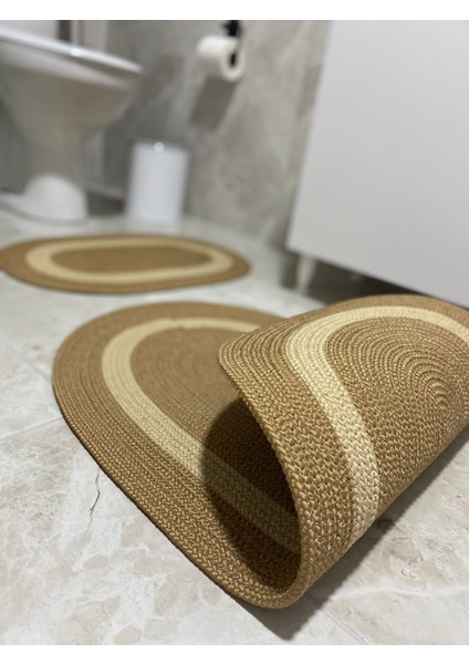 Milda Jüt 2'li Banyo Paspası Çift Taraflı Kaymaz Yıkanabilir Banyo Paspas Takımı 40X60CM & 50X80CM