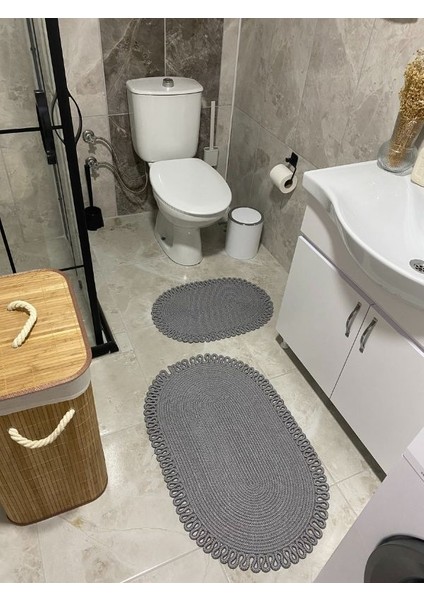 Milda Jüt 2'li Banyo Paspası Çift Taraflı Kaymaz Yıkanabilir Banyo Paspas Takımı 40X60CM & 50X80CM