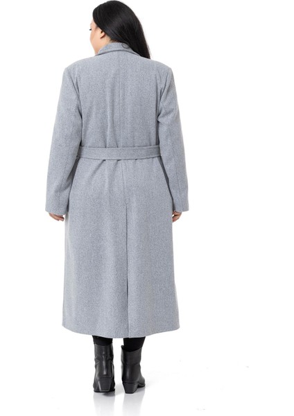 Büyük Beden Yırtmaçlı Uzun Astarlı Gri Kaşe Kaban modelleri