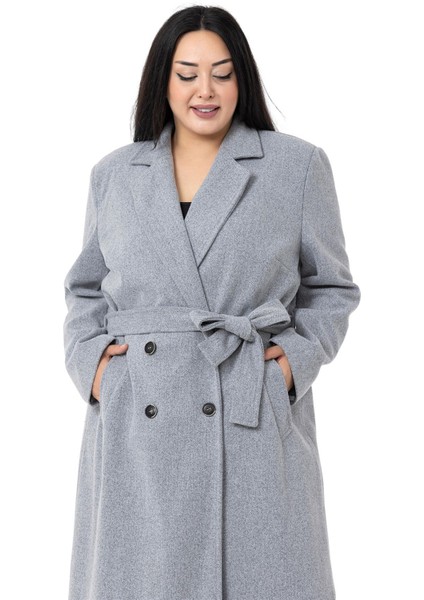 Büyük Beden Yırtmaçlı Uzun Astarlı Gri Kaşe Kaban fırsatları