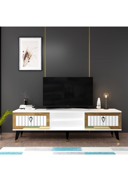 Lidya Tv Stand Beyaz-Altın